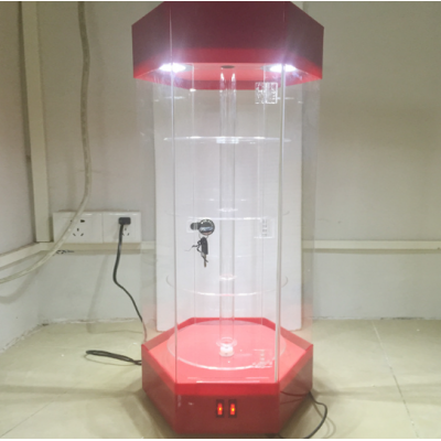 Custom Design Free Standing In Store Marketing Led Lighting Rotating Oval Round Acrylic Glass Display Cabinet