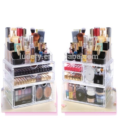 Makeup Storage Box Transparent Square Cosmetic Case Foldable Rotating Makeup Organizer