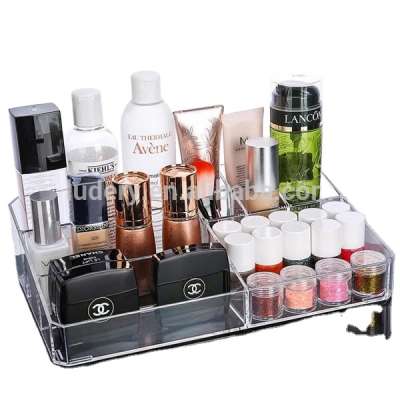 Acrylic makeup organizer acrylic makeup storage boxes with draws pink pearl handle